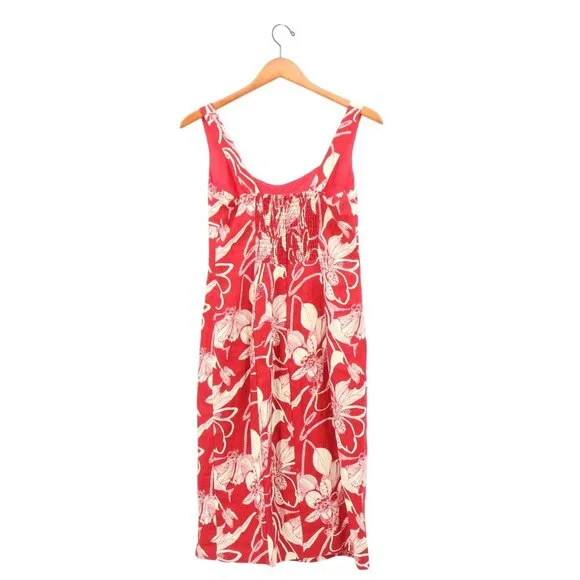 Reformation Thea Linen Dress in Las Dalias Floral Red Cream Dress 4 - Picture 8 of 8
